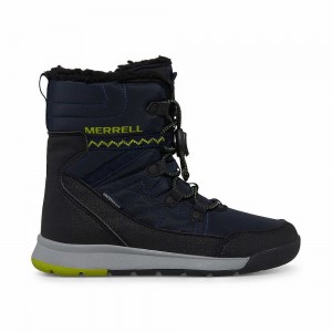 Kids' Merrell Snow Crush 3.0 Waterproof Boots Navy / Green Outlet | OATQS-2368