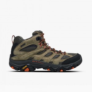 Men's Merrell Moab 3 Mid Waterproof Hiking Boots Olive Outlet | PNCMK-8691