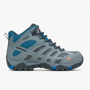 Men's Merrell Moab Velocity Mid Waterproof Carbon Fiber Work Shoes Blue Sale Outlet | MOXCT-9016