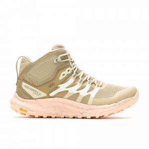 Women's Merrell Antora 3 Mid Waterproof Boots Khaki / Coral Outlet | LPYJW-8015