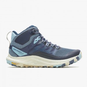 Women's Merrell Antora 3 Mid Waterproof Hiking Boots Navy Outlet | LOIJC-5042