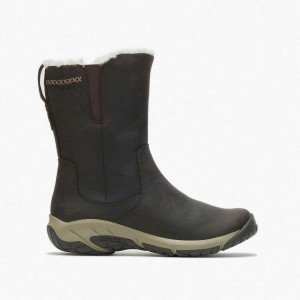 Women's Merrell Encore 4 Tall Zip Polar Waterproof Wide Width Boots Chocolate Outlet | YIXHZ-8476