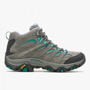 Women's Merrell Moab 3 Mid Waterproof Wide Width Hiking Boots Grey / Blue Outlet | TXHEG-7163