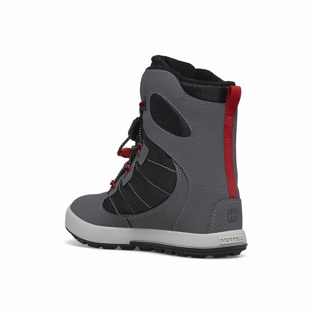 Kids' Merrell Snow Bank 4.0 Waterproof Boots Grey / Black / Red Outlet | YJOCI-6243