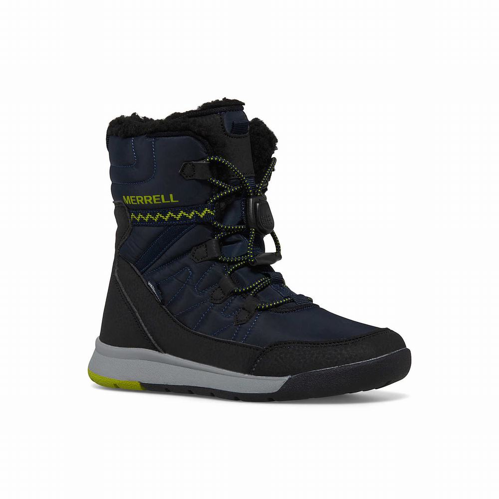 Kids' Merrell Snow Crush 3.0 Waterproof Boots Navy / Green Outlet | OATQS-2368