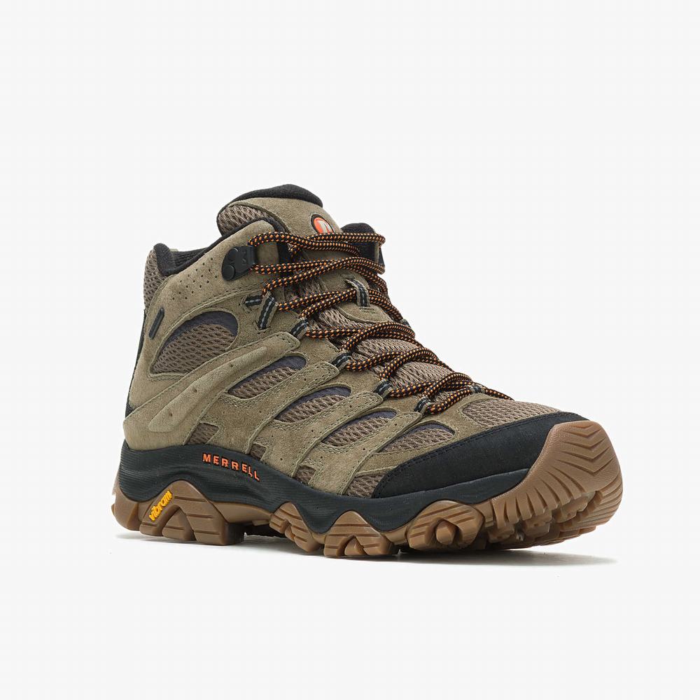 Men's Merrell Moab 3 Mid Waterproof Hiking Boots Olive Outlet | IYWDK-0953