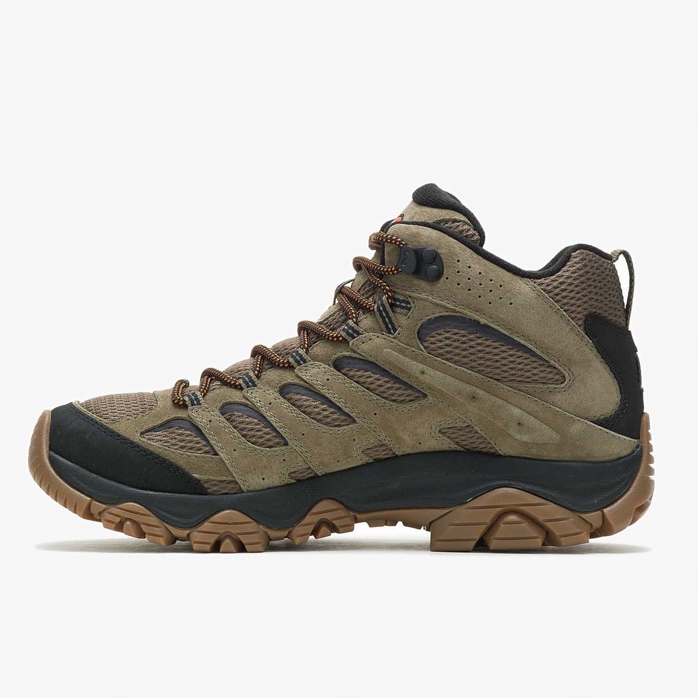 Men's Merrell Moab 3 Mid Waterproof Hiking Boots Olive Outlet | IYWDK-0953