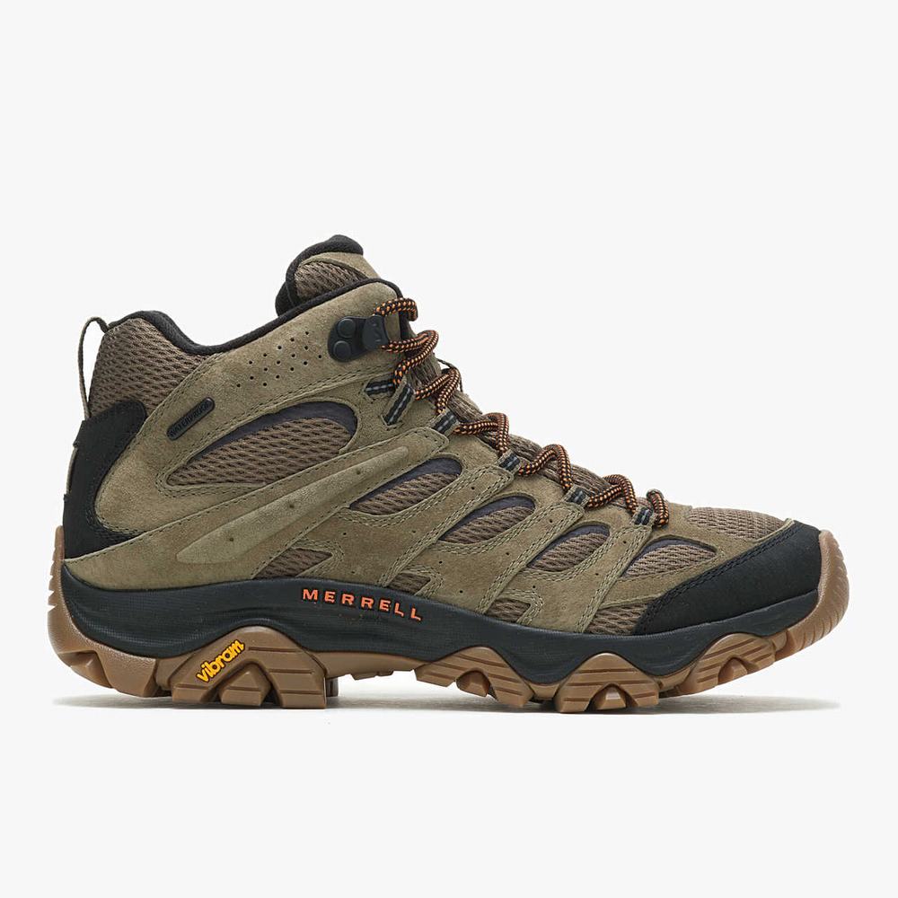 Men\'s Merrell Moab 3 Mid Waterproof Hiking Boots Olive Outlet | IYWDK-0953