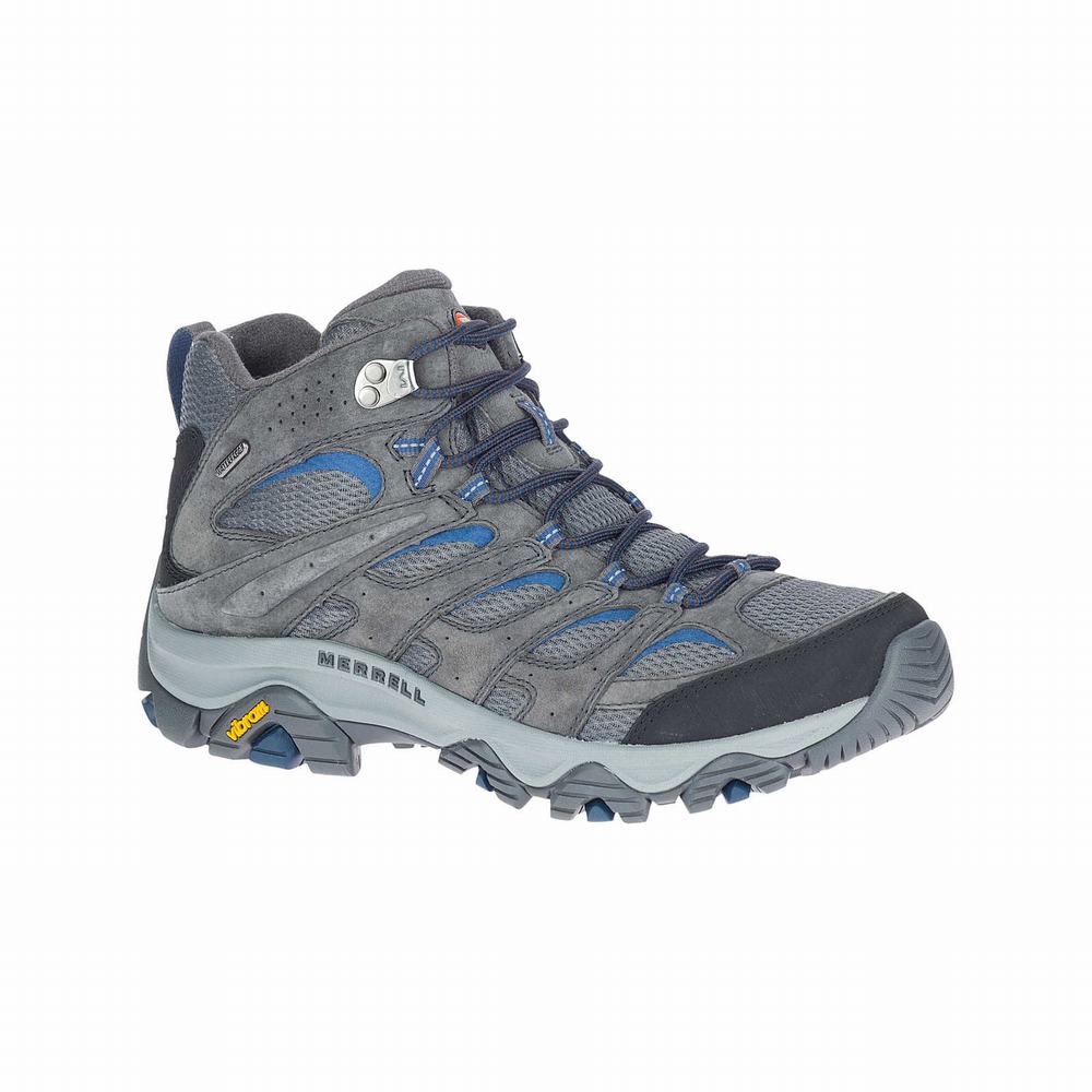 Men's Merrell Moab 3 Mid Waterproof Hiking Boots Grey Outlet | HQFBU-7689