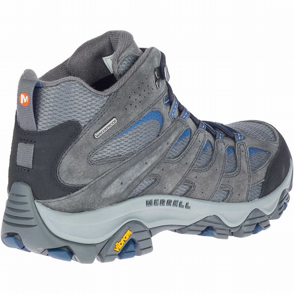 Men's Merrell Moab 3 Mid Waterproof Hiking Boots Grey Outlet | HQFBU-7689