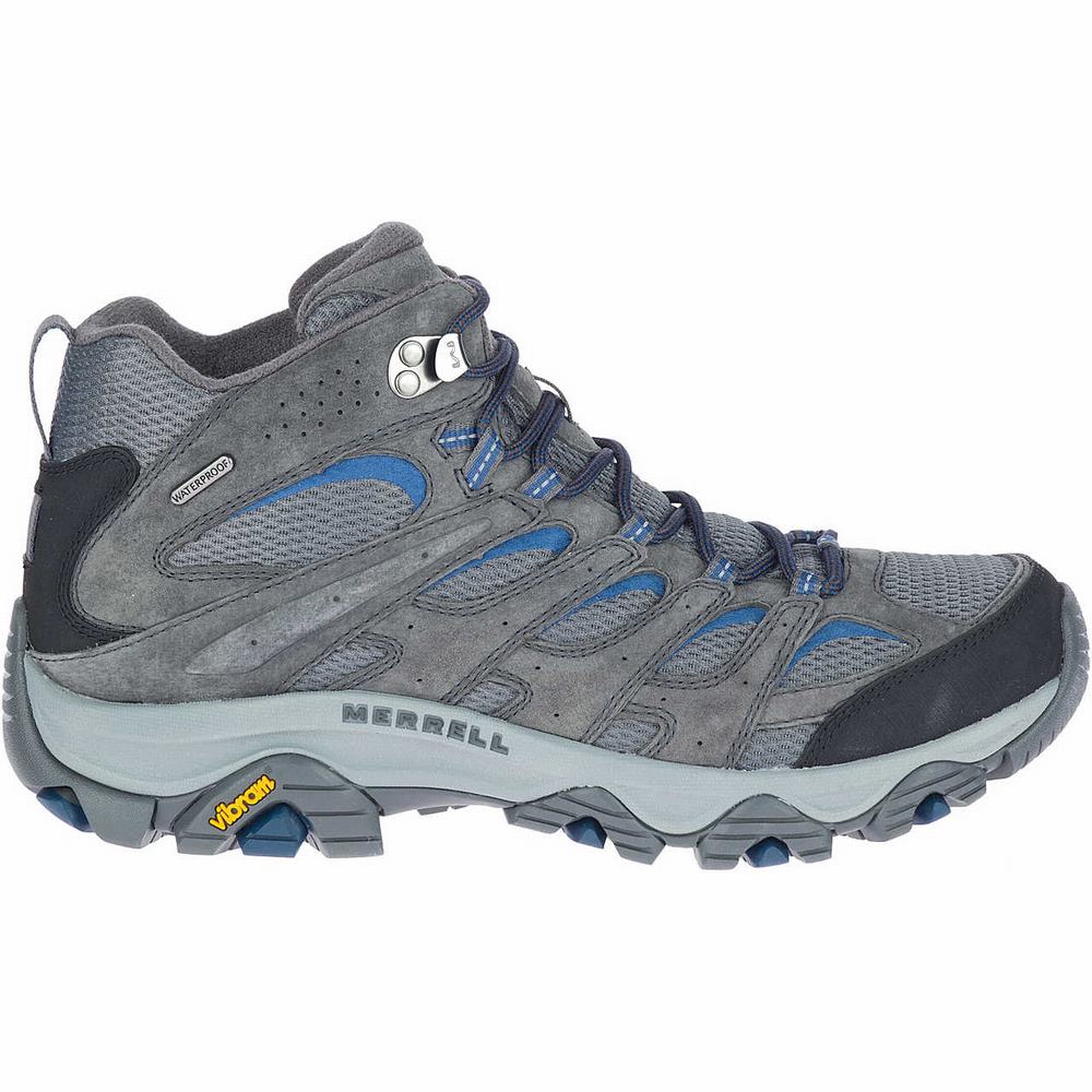 Men\'s Merrell Moab 3 Mid Waterproof Hiking Boots Grey Outlet | HQFBU-7689