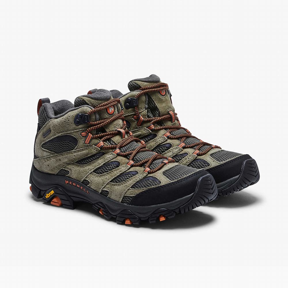 Men's Merrell Moab 3 Mid Waterproof Hiking Boots Olive Outlet | PNCMK-8691