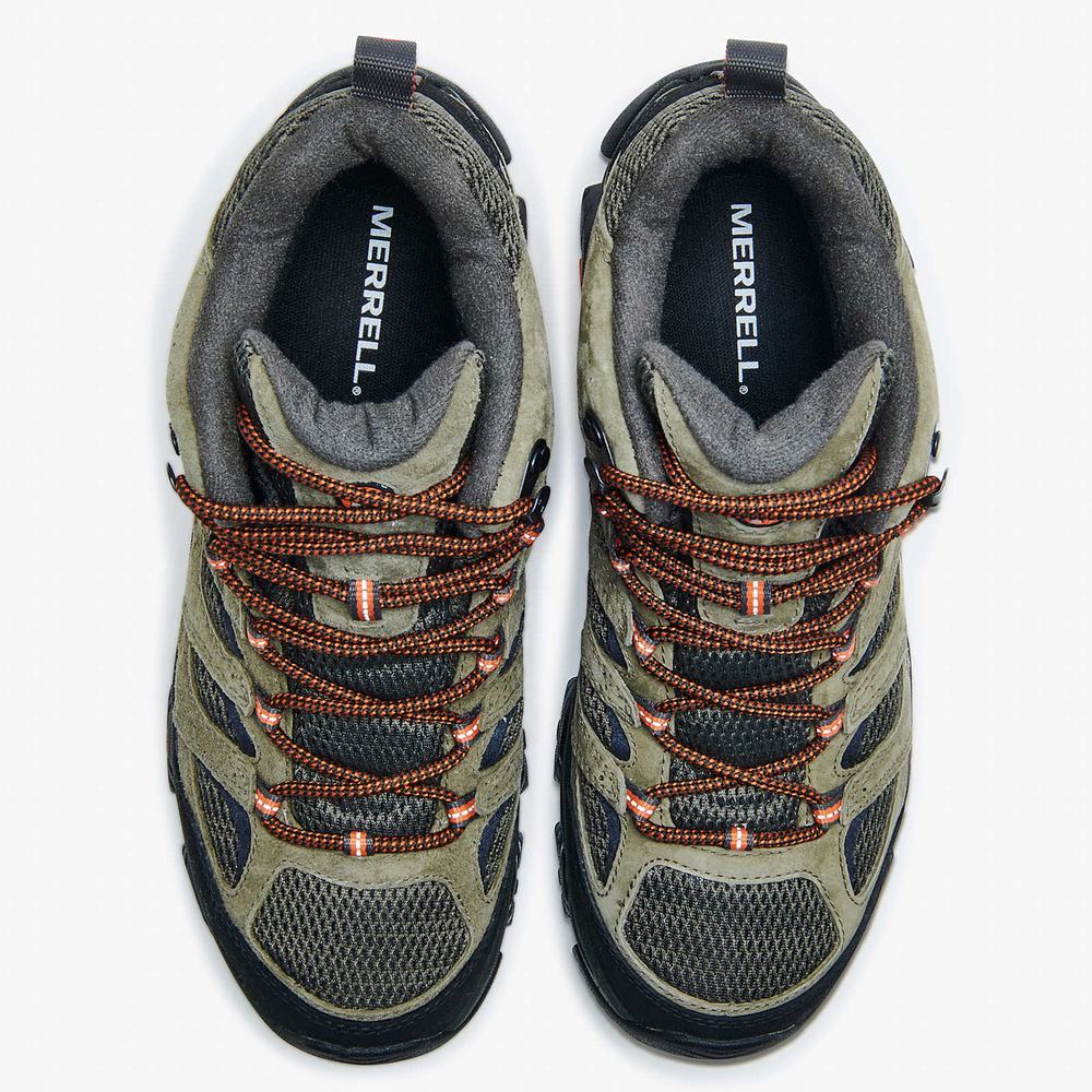 Men's Merrell Moab 3 Mid Waterproof Hiking Boots Olive Outlet | PNCMK-8691