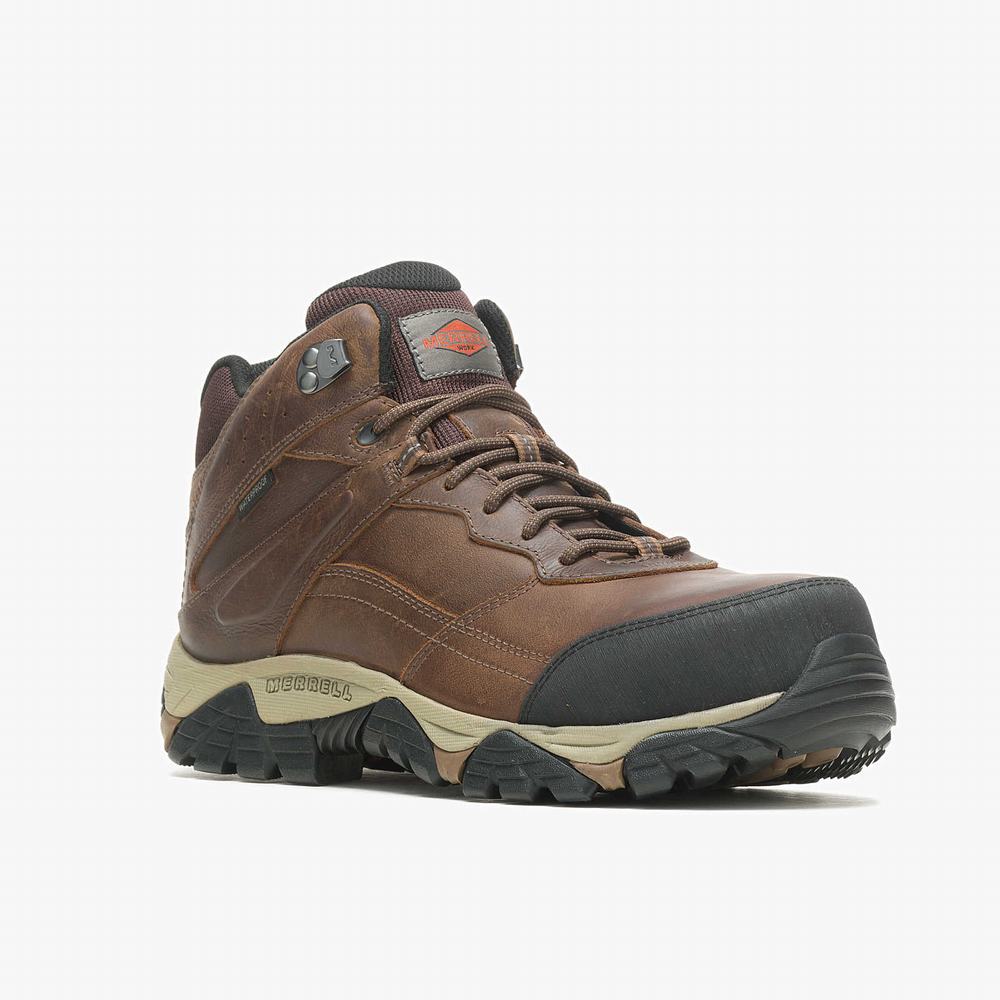 Men's Merrell Moab Adventure Mid Waterproof Carbon Fiber Wide Width Work Boots Brown Outlet | BMDWT-4312