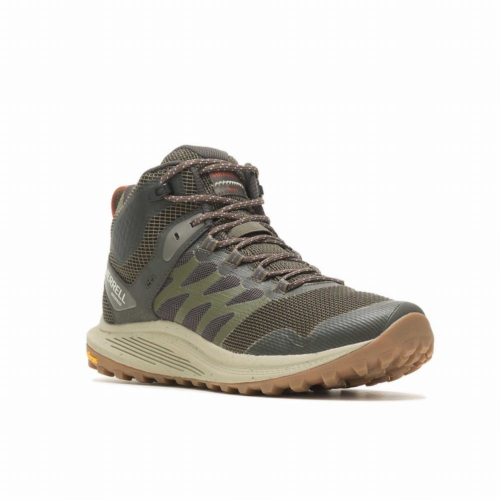 Men's Merrell Nova 3 Mid Waterproof Hiking Boots Olive Outlet | DCNLM-5046