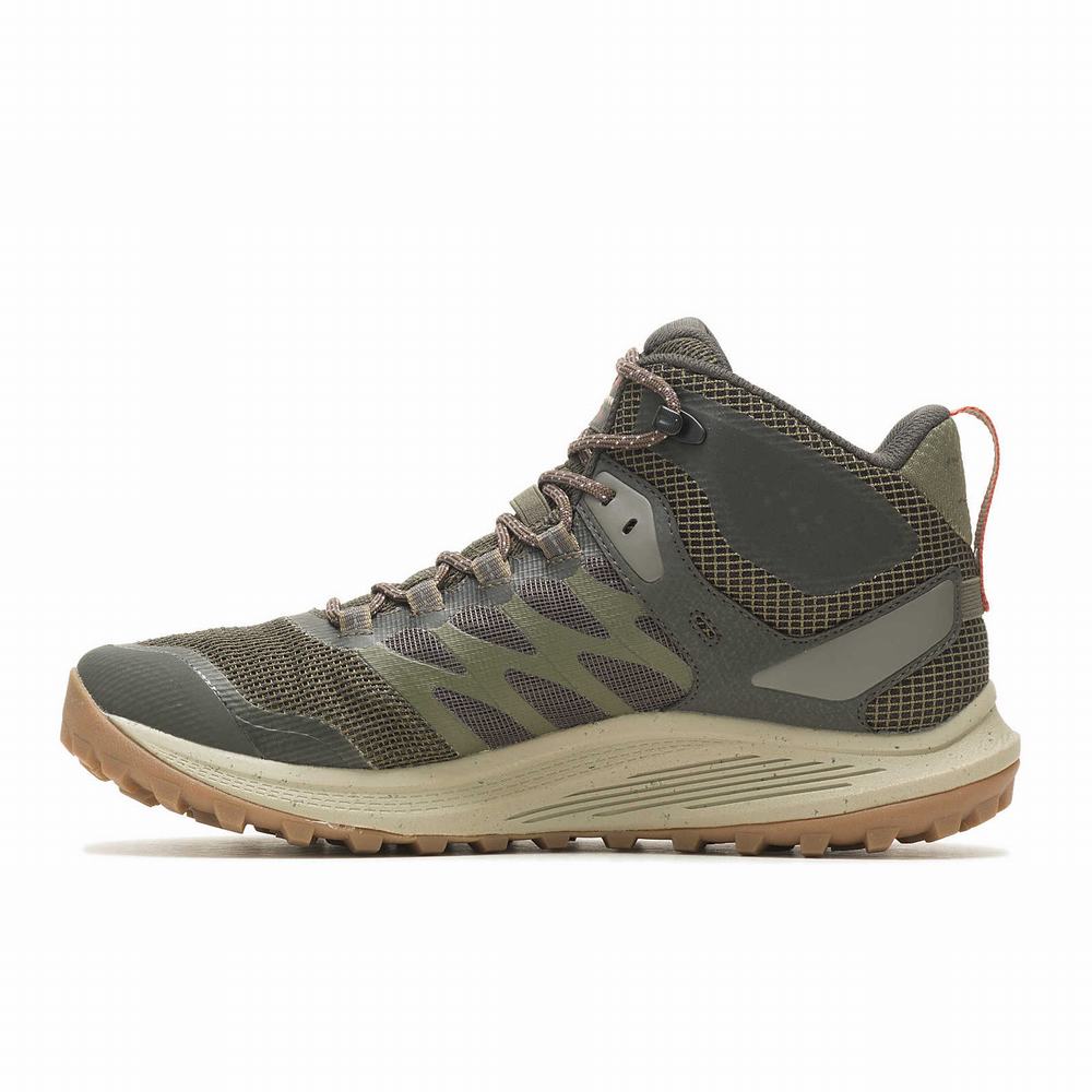 Men's Merrell Nova 3 Mid Waterproof Hiking Boots Olive Outlet | DCNLM-5046