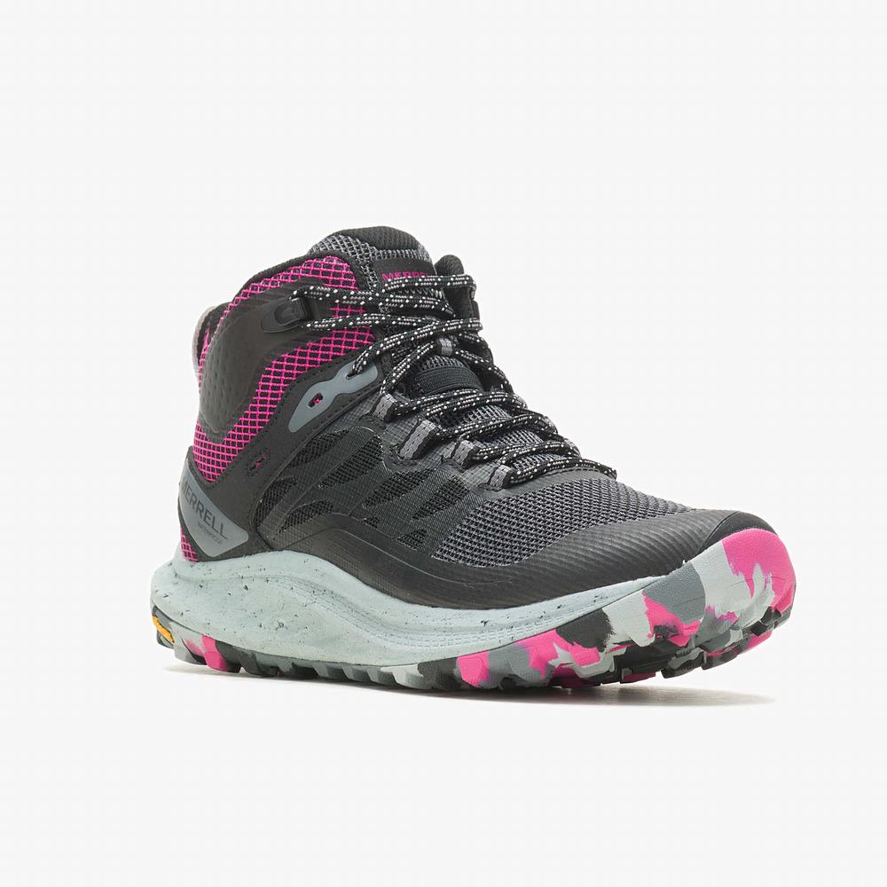 Women's Merrell Antora 3 Mid Waterproof Hiking Boots Black / Fuchsia Sale Outlet | MTDZR-1784