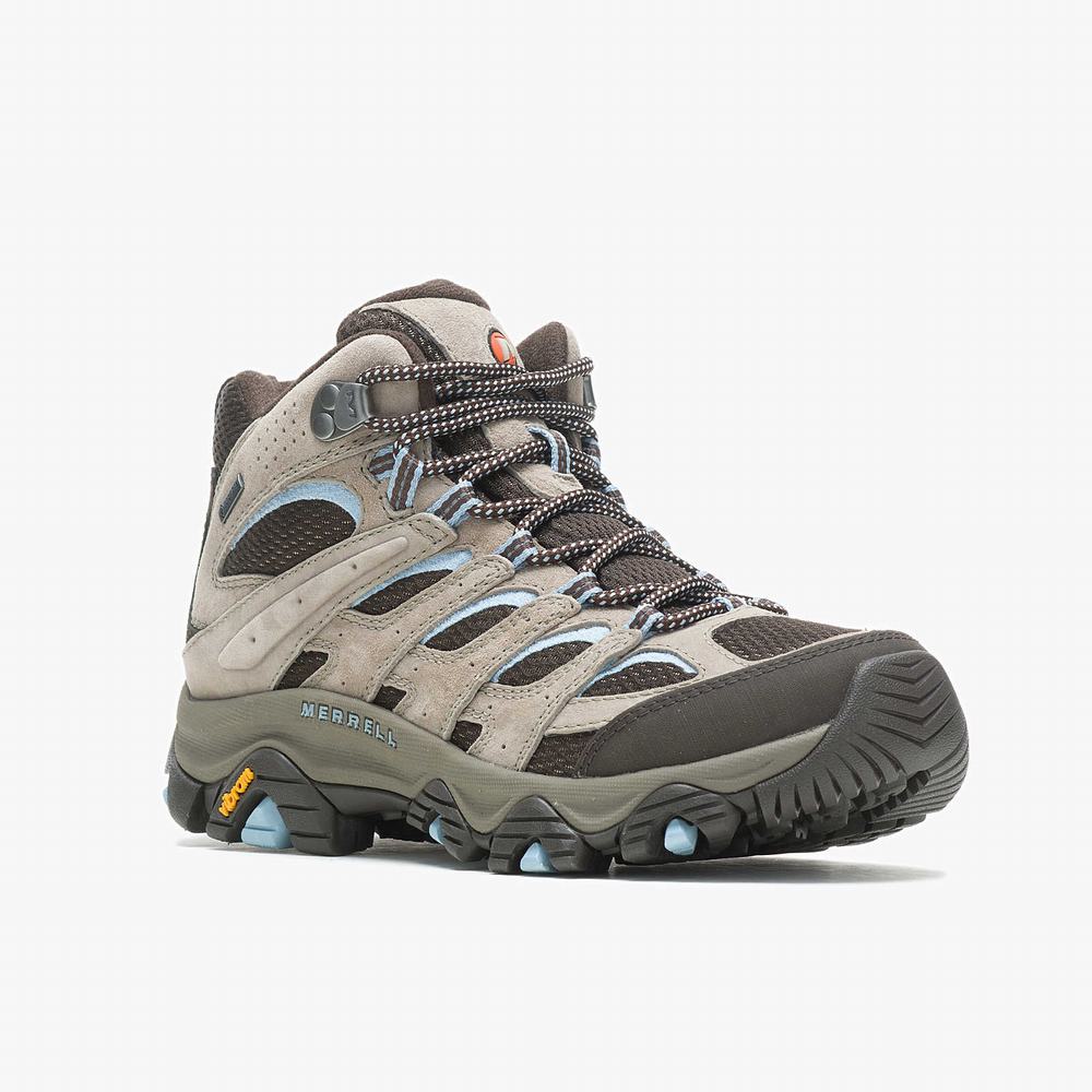 Women's Merrell Moab 3 Mid GORE-TEX® Wide Width Hiking Boots Khaki Outlet | LYUWD-0193