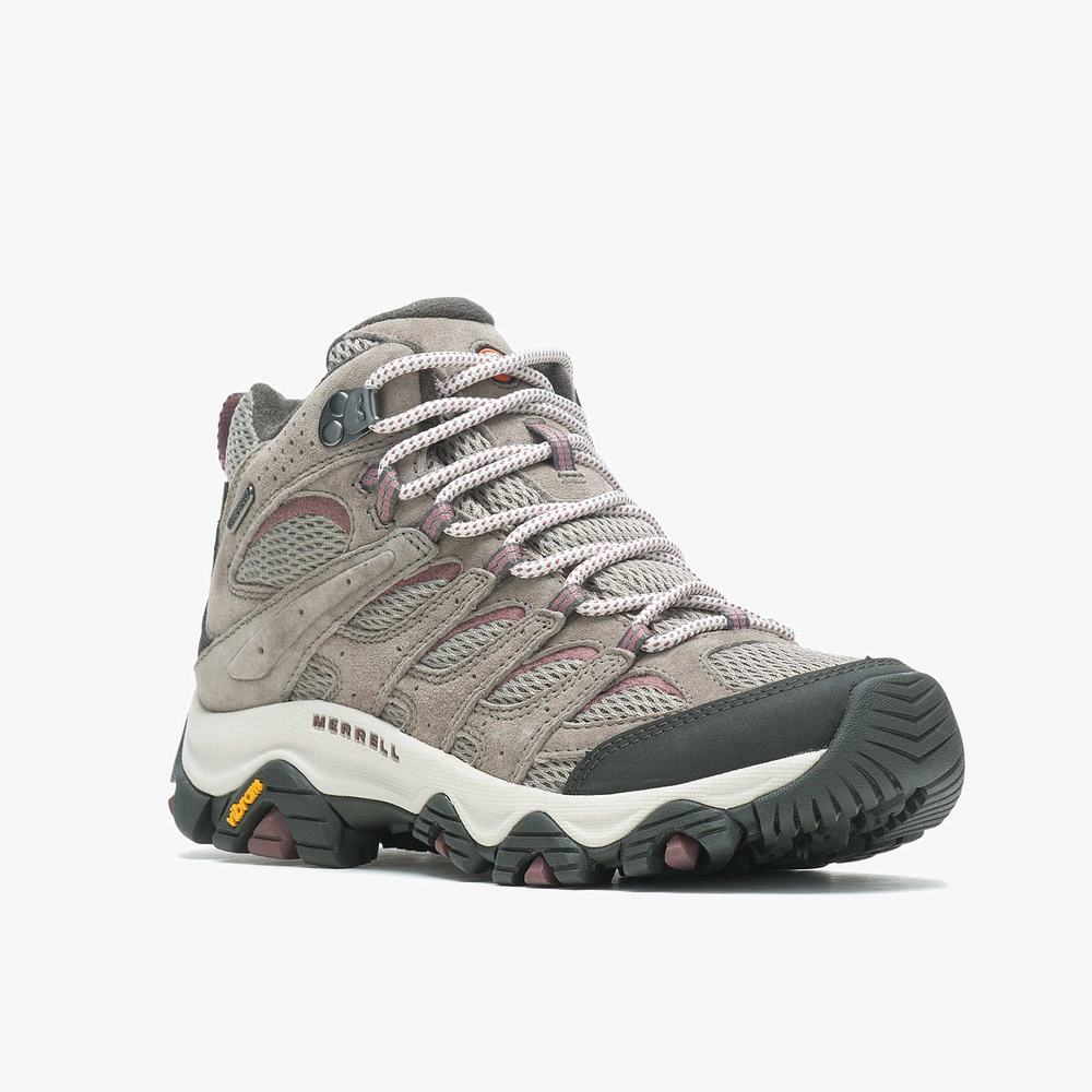 Women's Merrell Moab 3 Mid Waterproof Hiking Boots Grey Outlet | DBASU-7603