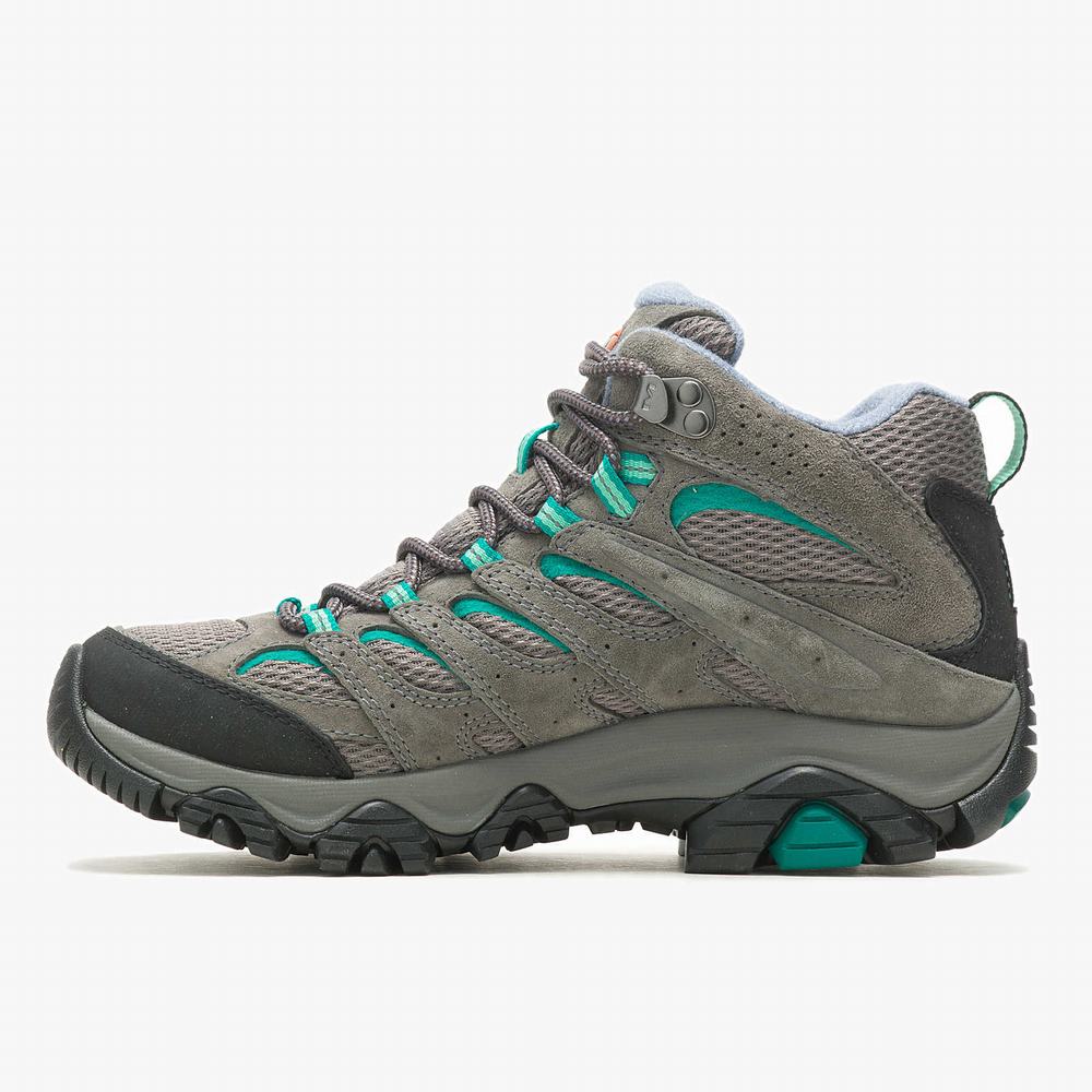 Women's Merrell Moab 3 Mid Waterproof Wide Width Hiking Boots Grey / Blue Outlet | TXHEG-7163