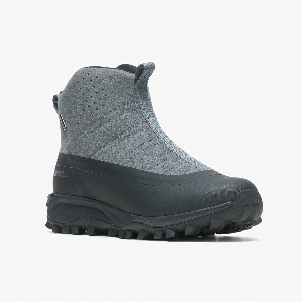 Women's Merrell Thermo Snowdrift Zip Mid Shell Hiking Boots Grey / Black Outlet | COBSX-0615